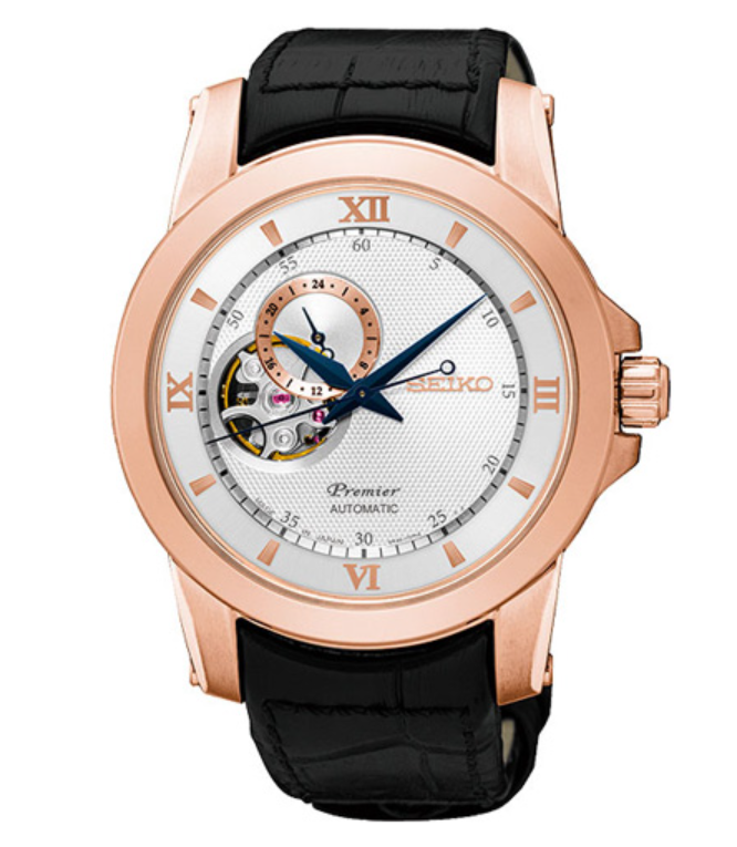 H61-SEIKO Premier รุ่น SSA326J สายหนังสีดำ ตัวเรือนสแตนเลสสีพิ้งโกลด์