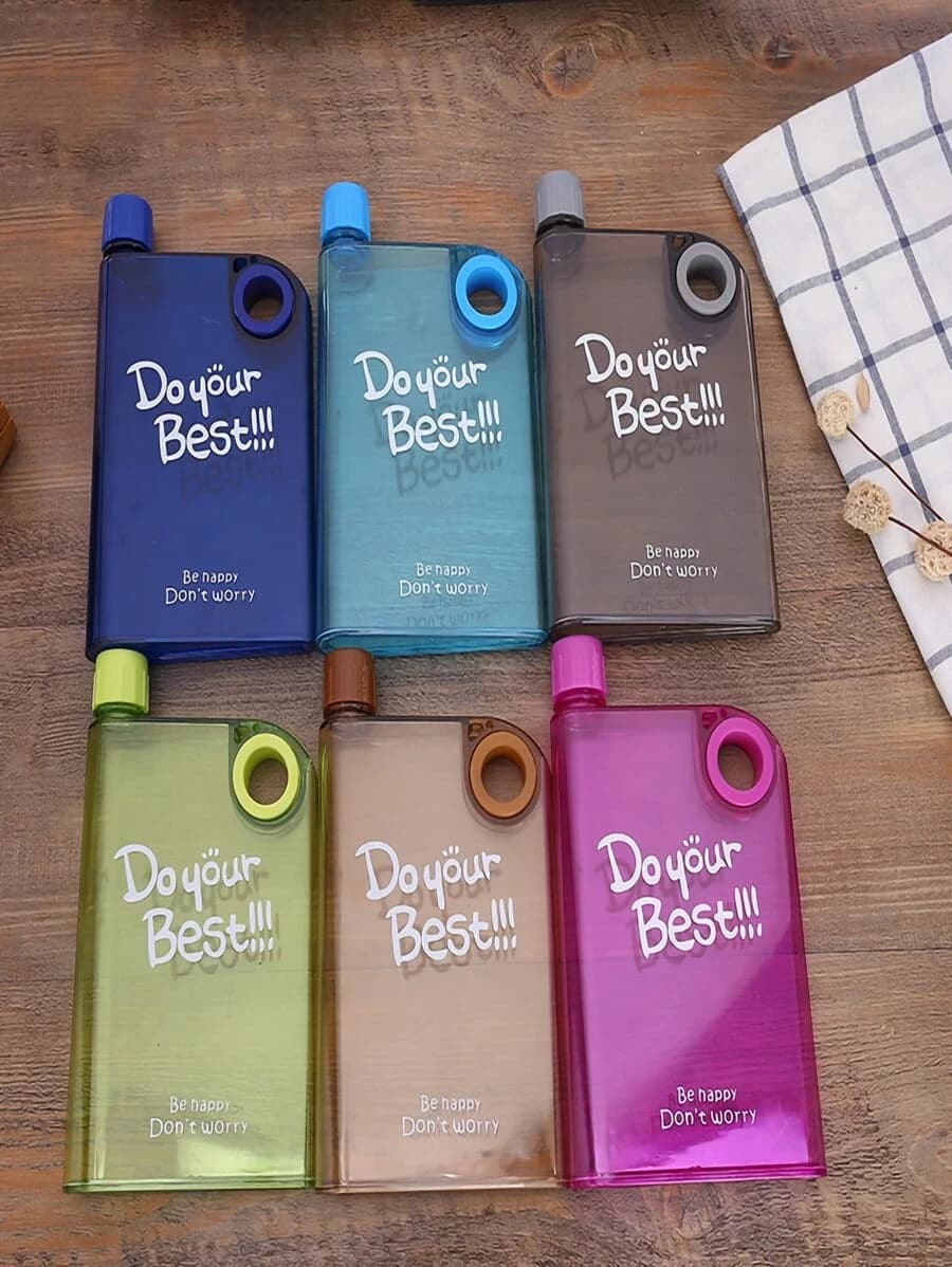 ขวดน้ำ 1 ชิ้น 380ml พลาสติก แบบพกพา ขวดน้ำ สร้างสรรค์ ลายสโลแกนกราฟิก หลากสี สมุด สำหรับ กลางแจ้ง ยิม  oo-224